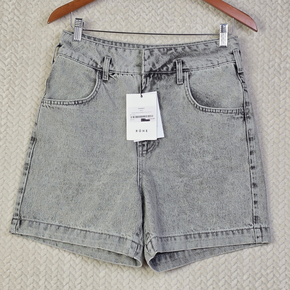 Rohe Jonah Shorts Womens EU36 US6 High Rise Pebble Gray Denim NWT‎ Mom